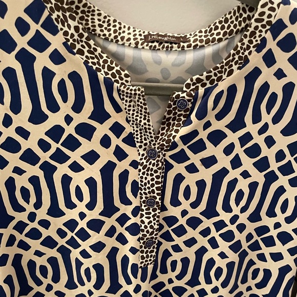J. McLaughlin Biscayne Banded Collar Tunic Navy and Beige Size L - Picture 1 of 6